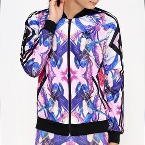 Adidas Florera Optic Floral & Bird Print Zip Up Track Jacket Optic Bloom New XS
